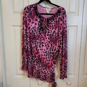 Just B Pink Leopard Print Women's Top Long Sleeve